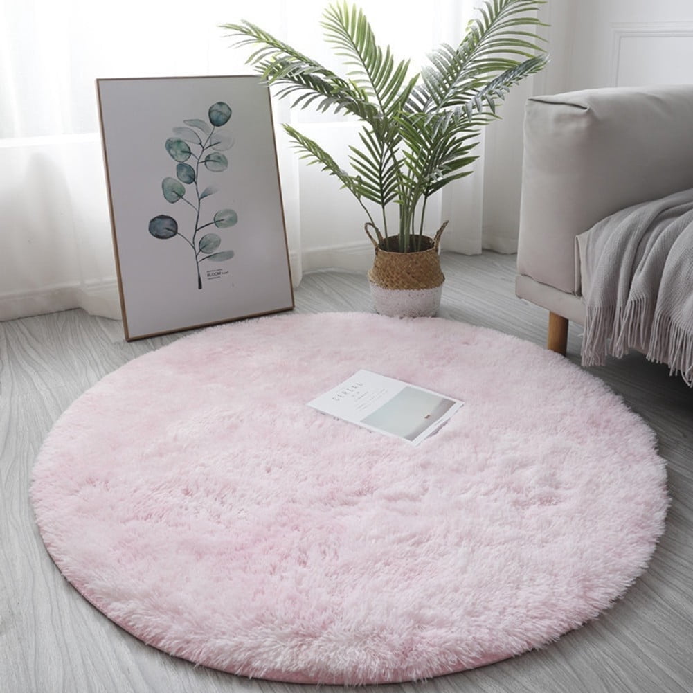 Circle Round Shaggy Rug Living Room Bedroom Carpet Floor Mat Anti-Skid ...
