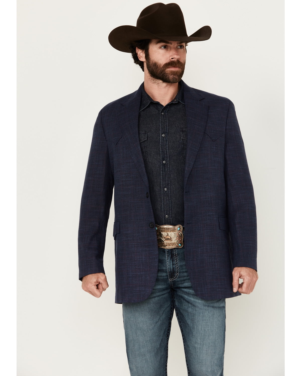 Circle S Men's Swedish Knit Tulsa Sport Coat – Black Polyester Western Blazer With Arrowhead Embroidery