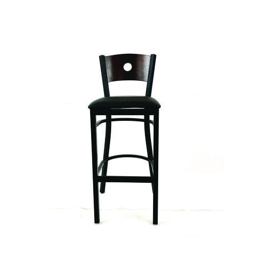Circle Series Barstool, Supports Up to 300 lb, 28.5" Seat Height, Black Seat, Dark Walnut Back, Blac | Bundle of 2