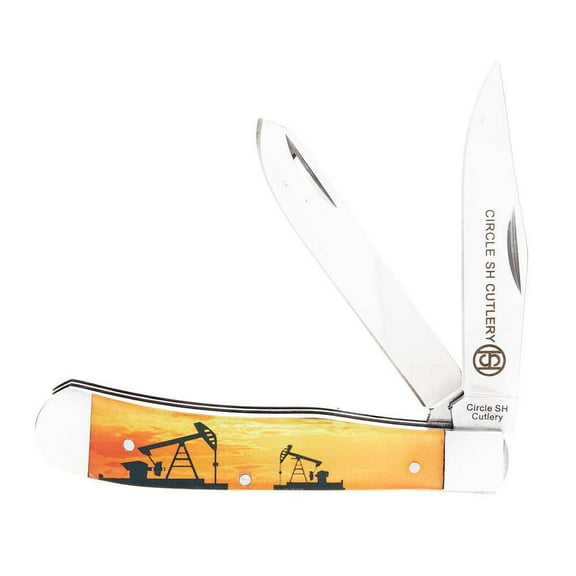 Circle SH Folding Trapper Knife, Acrylic Handle (Oil Field Sunset)