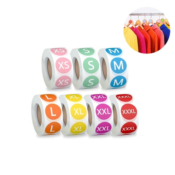 Circle Size Stickers,QZS Portable Round Color Stickers for T Shirts,Colorful Coded Round Self Adhesive Apparel Size for Clothing,3500Pcs(XS, S, M, L, XL, XXL, XXXL)