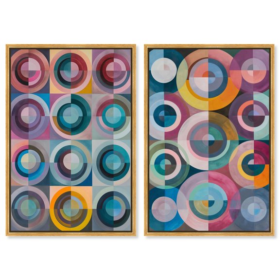 Circle Spectrum Set Canvas Print Modern Abstract Art Set by Art Remedy, Gold Frame, 10 x 15