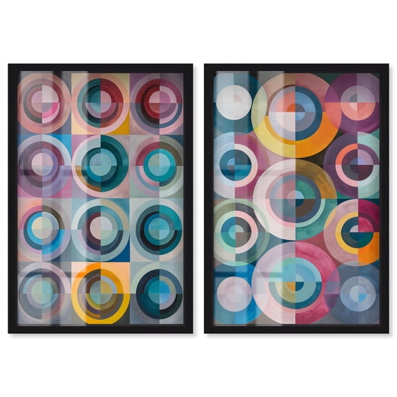 Circle Spectrum Set Shadowbox Print Modern Abstract Art Set by Art Remedy, Black Frame, 10 x 15
