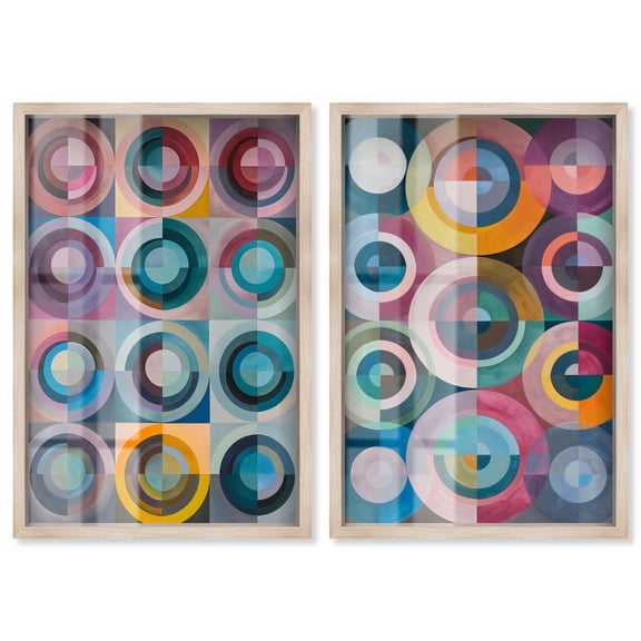 Circle Spectrum Set Shadowbox Print Modern Abstract Art Set by Art Remedy, Blonde Frame, 10 x 15