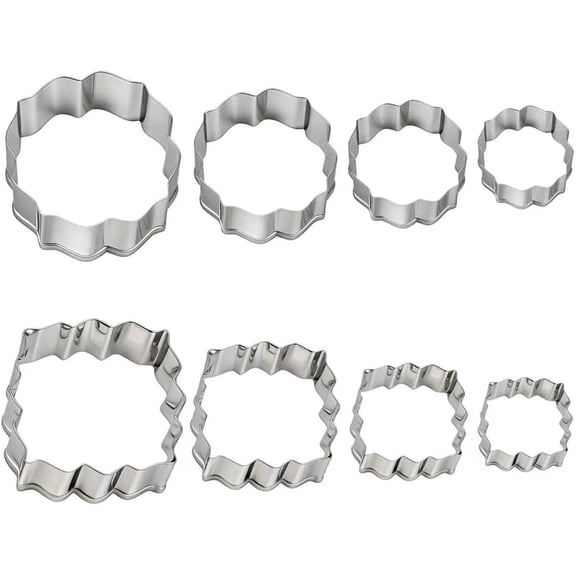 Circle and Square Fancy Plaque Frame Cookie Cutters Shapes Molds - Stainless Steel 8 count, Fondant Cutters for Baking,Wedding,Birthday,Christmas, for DIY Decorations (Stainless steel)