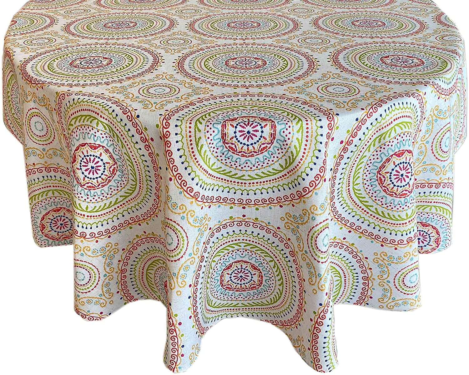 70 Inch Round Multicolor Fabric Tablecloth with Geometric Boho Print