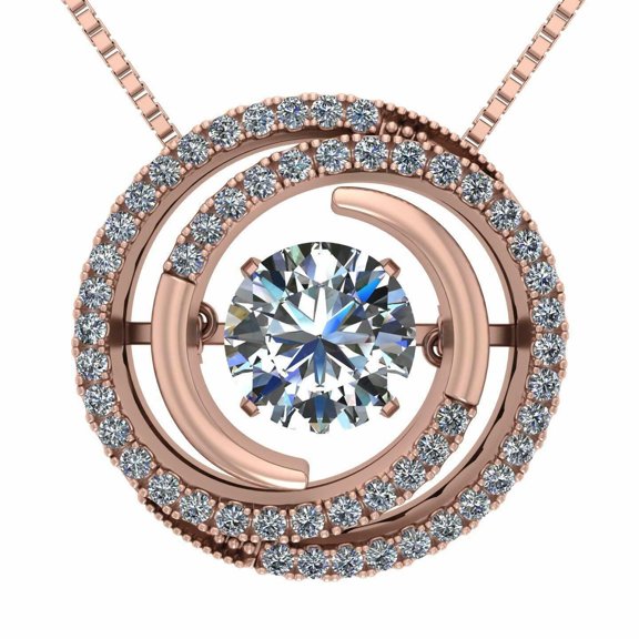 Circle Swirl Dancing Stone Necklace, 925 Sterling Silver & Pure Brilliance Zirconia – Rose Gold Plated