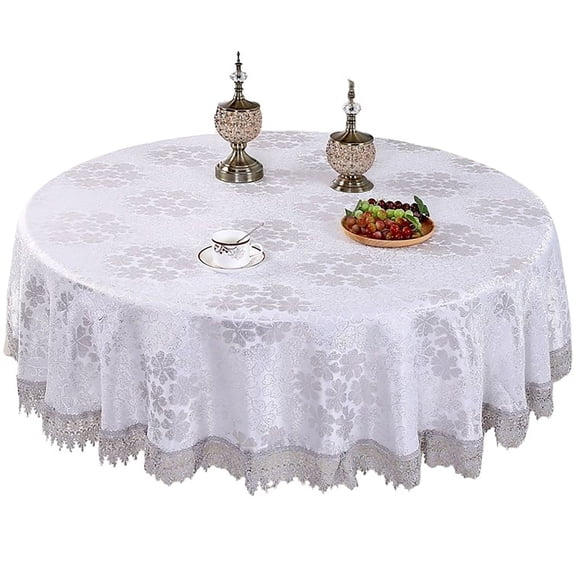 Circle Tablecloth,elegant Yarn Dyed Jacquard Round Tablecloth With Lace,spill Proof No Pilling Table Cover For Wedding,party,banquet-Grey-220cm