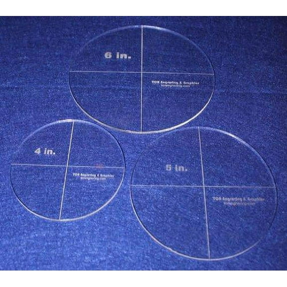 Circle Template 3 Piece Set. 4", 5", 6" - Clear 1/8" Thick
