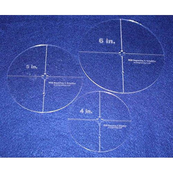 Circle Template 3 Piece Set W/crosses and Guideline Hole. 4", 5", 6" - Clear 1/8" Thick