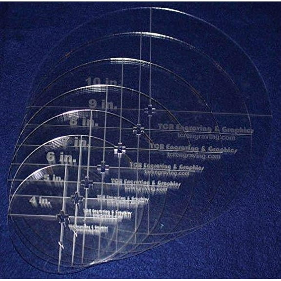 Circle Template 7 Piece Set W/crosses and Guideline Hole. 4",5",6",7",8",9",10" - Clear 1/8" Thick