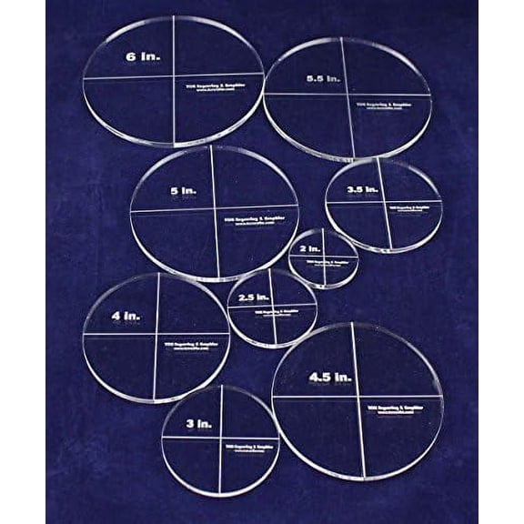 Circle Template 9 Piece Set Clear 1/4 Inch Thick Acrylic 2 to 6 Inches$$Art & Craft