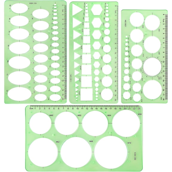 Circle Template for Drawing, 4pcs Plastic Stencil Ruler Round Drafting Geometric Stencils Measuring Tool Students