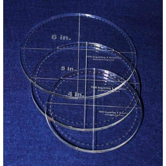 Circle Template with Seam Allowance 3 Piece Set. 4",5",6" - Clear 1/4" Thick