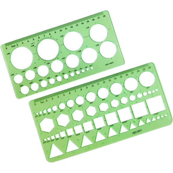 Circle Templates Geometric Drawings Drafting Stencils Measuring Tools Artist Design Drawing Aid Tool Geometry Ruler, 2 Pack