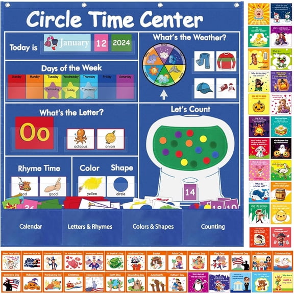 Circle Time Center Classroom Pocket Chart, Educational Pocket Chart Teaching Materials Learning Calendar Weather Counting Letter Color Shape, Number Pictures Pocket Chart