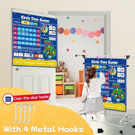 Circle Time Learning Center Pocket Chart Classroom Calendar for Kids, Weather Chart Counting Alphabet Ten Frame Color, Kindergarten Preschool Classroom Must Haves Pre K Learning Activities