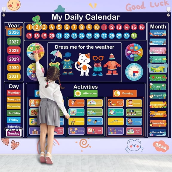 Circle Time Learning Center Toddlers Preschool Calendar for Classroom Home | My Daily Calendar for Kids, 3.3Ft Felt Board for Toddler Kids Days of The Week for Learning Calendar Kindergarten Activiti