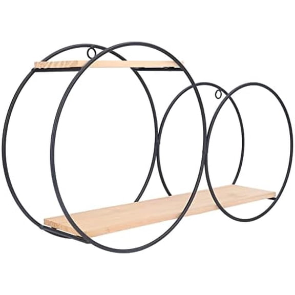 Circle Wall Shelf, Circle Metal Wood Wall Shelves Black Firmly Welded Iron Log for Office for Living Room for Tea House$$Home Decor, Kitchen, & Other