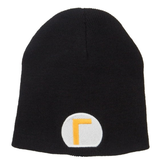 Circle Waluigi Embroidered Short Beanie - Black OSFM