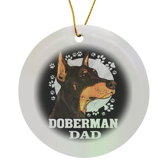 3drose, Circle with Paws and Doberman Dad Dog Quotes Portrait, Circle Porcelain Ornament