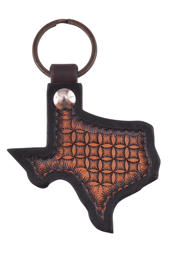 Western Leather Geo Tooling Texas Keychain