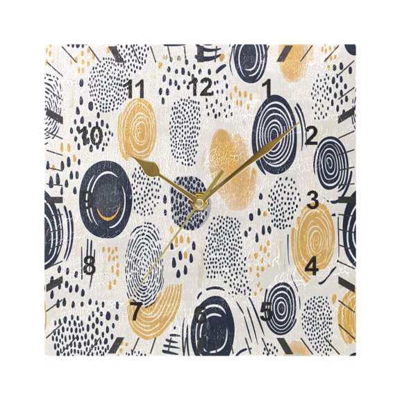 Circle and Dot Doodle Wall Clock Battery Operated Silent Non-Ticking Bedroom Office Kitchen Home School Decor 7.8"(Gold)
