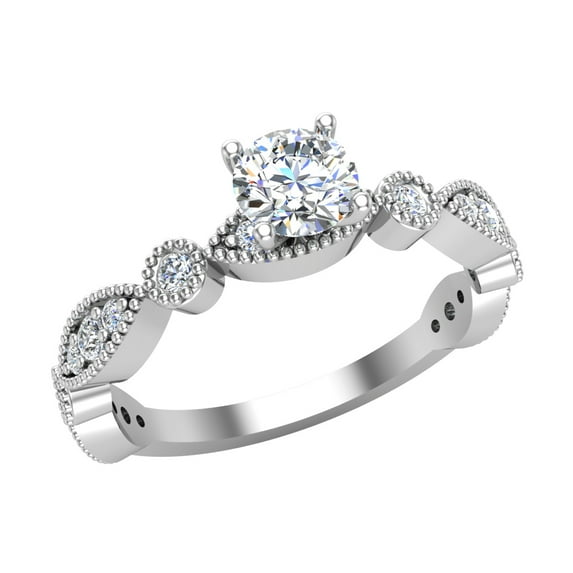 Circle and Marquee Design Round Brilliant Diamond Rings 14K White Gold 0.70 CT TW (G,SI1)