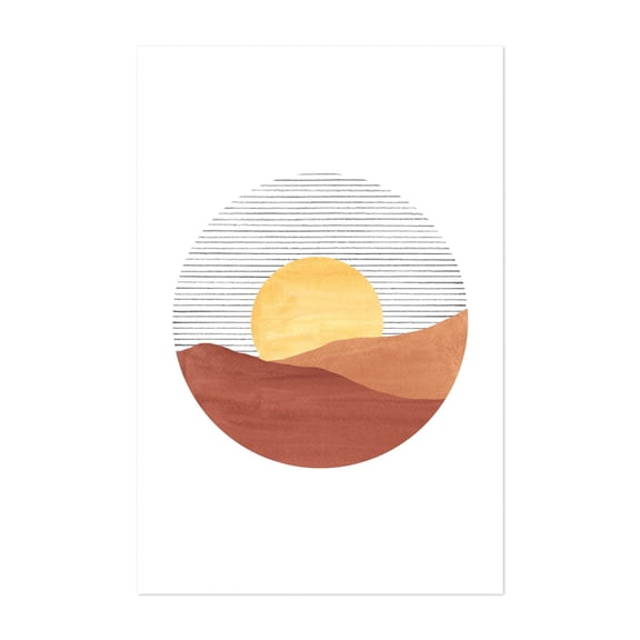 Circle desert sunset - Digital Art Desert Minimalist Abstract Sunset Watercolor Nature Landscape Unframed Wall Art Print 4 x 6 inches