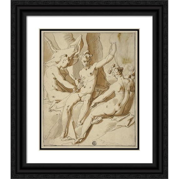 Circle of Abraham Bloemaert 20x24 Black Ornate Framed Double Matted Museum Art Print Titled: The Three Fates (1590-1600)