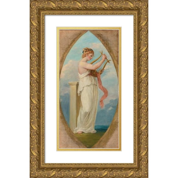 Circle of Angelica Kauffmann 11x18 Gold Ornate Wood Frame and Double Matted Museum Art Print Titled - Muse with a Harp