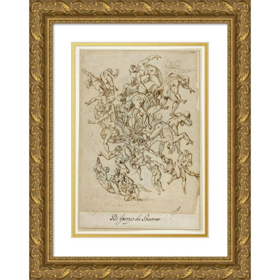 Circle of Charles Le Brun 18x24 Gold Ornate Framed and Double Matted Museum Art Print Titled - Fall of the Damned