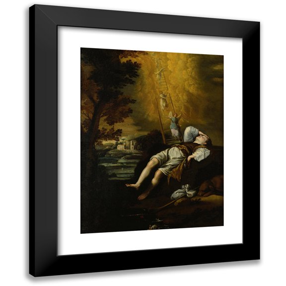 Circle of Domenico Fetti 19x24 Black Modern Framed Museum Art Print Titled - Jacob's Dream