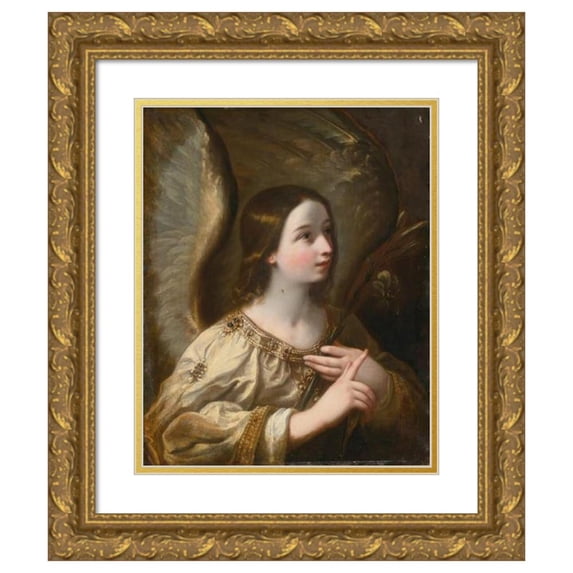 Circle of Guido Reni 12x14 Gold Ornate Wood Frame and Double Matted Museum Art Print Titled - Angel of the Annunciation