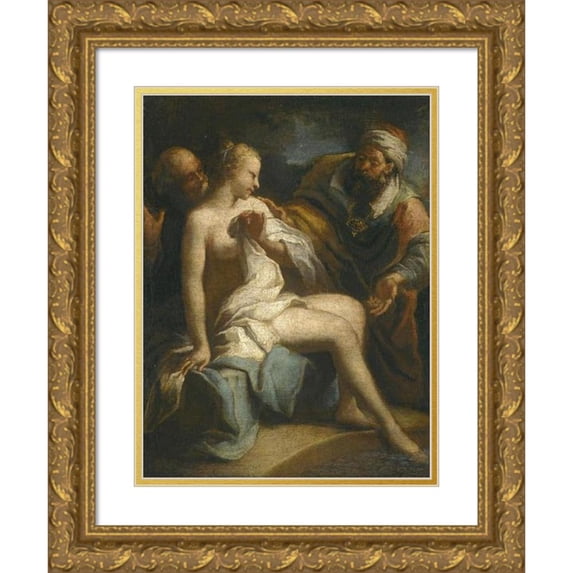 Circle of Jacopo Amigoni 15x18 Gold Ornate Wood Frame and Double Matted Museum Art Print Titled - Susannah and the Elders