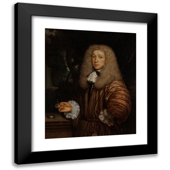Circle of John Michael Wright 12x14 Black Modern Framed Museum Art Print Titled - Gentleman with Watch