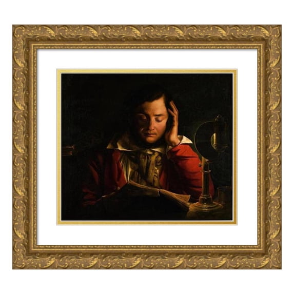 Circle of Joseph Wright of Derby 22x20 Gold Ornate Framed and Double Matted Museum Art Print Titled - Portrait of a Scholar in His Study (1839)