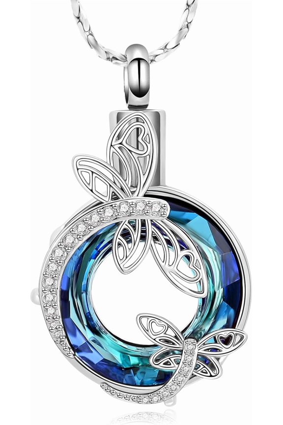 Circle of Life Cremation Jewelry for Ashes Dragonfly Urn Necklace for Ashes Women Men Memorial Pendant Ash Holder Funeral Keepsake Gift