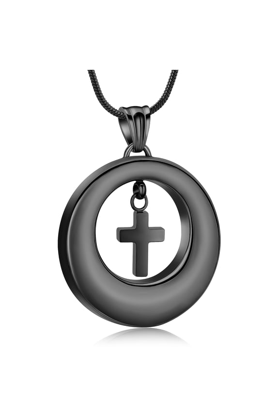 Circle of Life Eternity Cross Urn Necklace for Men Women Stainless Steel Eternity Keepsake Memorial Cross Cremation Jewelry for Ashes Pendant Locket