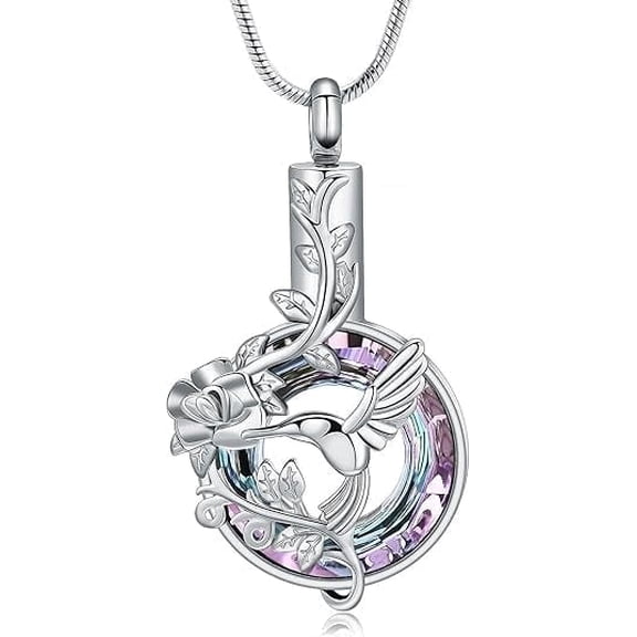 Circle of Life & Hummingbird Urn Necklace for Ashes Circle Cremation Urn Pendant Memorial Jewelry for Women Men Ashes Keepsake Urn Jewelry