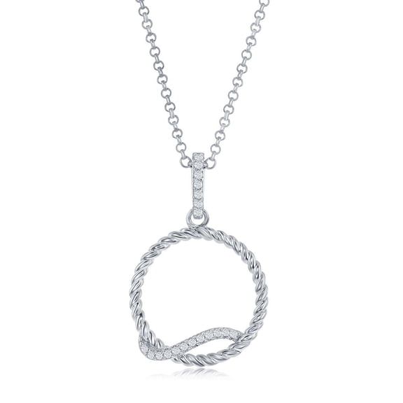 Circle of Life Rope with Wave Design Simulated Diamond CZ Pendant 18” Necklace | Sterling Silver Jewelry for Women or Teens