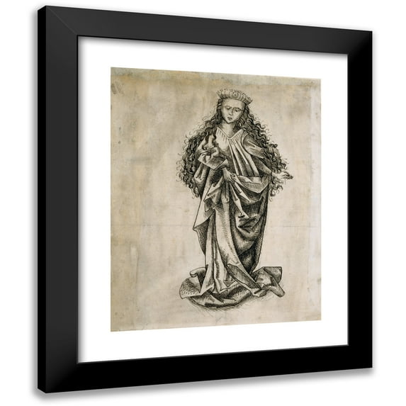 Circle of Martin Schongauer 20x24 Black Modern Framed Museum Art Print Titled - Standing Female Saint (1490)