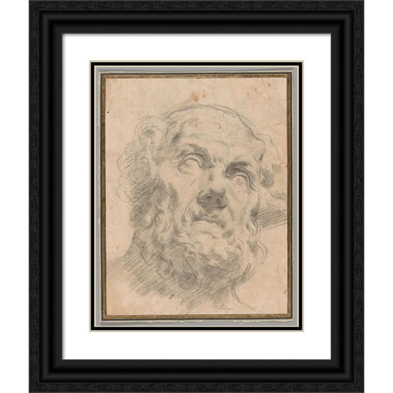 Circle of Peter Paul Rubens 15x18 Black Ornate Wood Framed Double Matted Museum Art Print Titled - Head of an Old Man, Possibly Seneca (C. 1620)