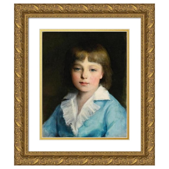 Circle of Pierre-Auguste Renoir 12x14 Gold Ornate Wood Frame and Double Matted Museum Art Print Titled - Portrait of a Boy in Blue