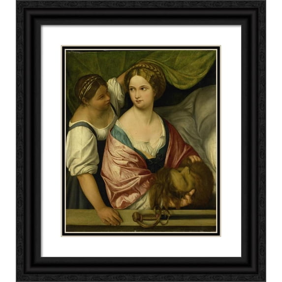 Circle of Pordenone 15x17 Black Ornate Wood Framed Double Matted Museum Art Print Titled - Judith with the Head of Holofernes (1500 - 1539)