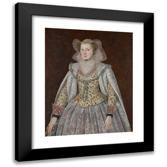 Circle of Robert Peake 12x14 Black Modern Framed Museum Art Print Titled - Portrait of a Lady (1607)