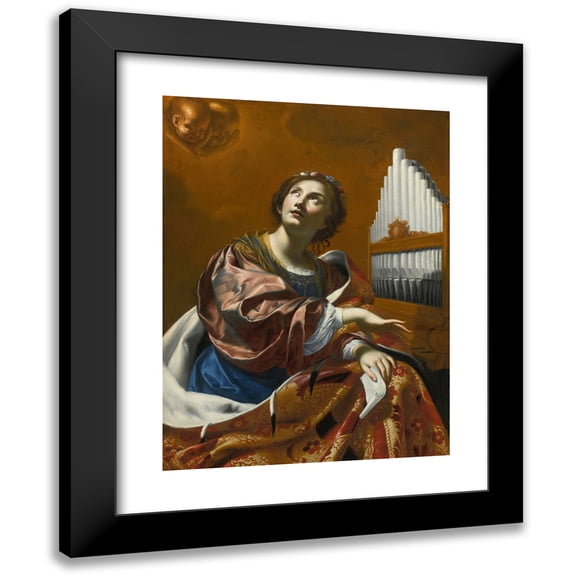 Circle of Simon Vouet 12x14 Black Modern Framed Museum Art Print Titled - Saint Cecilia
