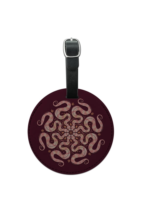 Circle of Snakes Forming a Flower Round Leather Luggage Card Suitcase Carry-On ID Tag