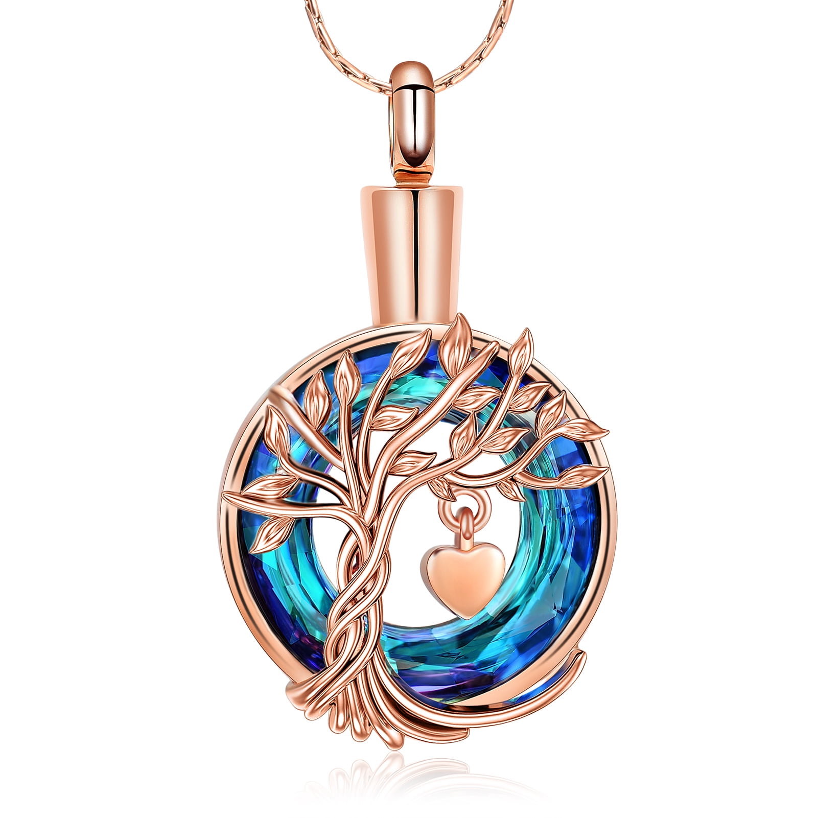 Circle with Tree of Life and Heart Fruit Cremation Jewelry for Ashes