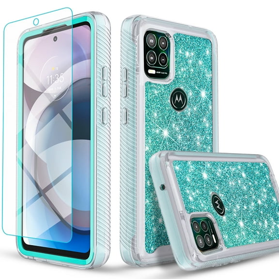Circlemalls Case For Motorola Moto G Stylus 5G, + Protector Phone Cover W/ Glitter Diamond -Teal